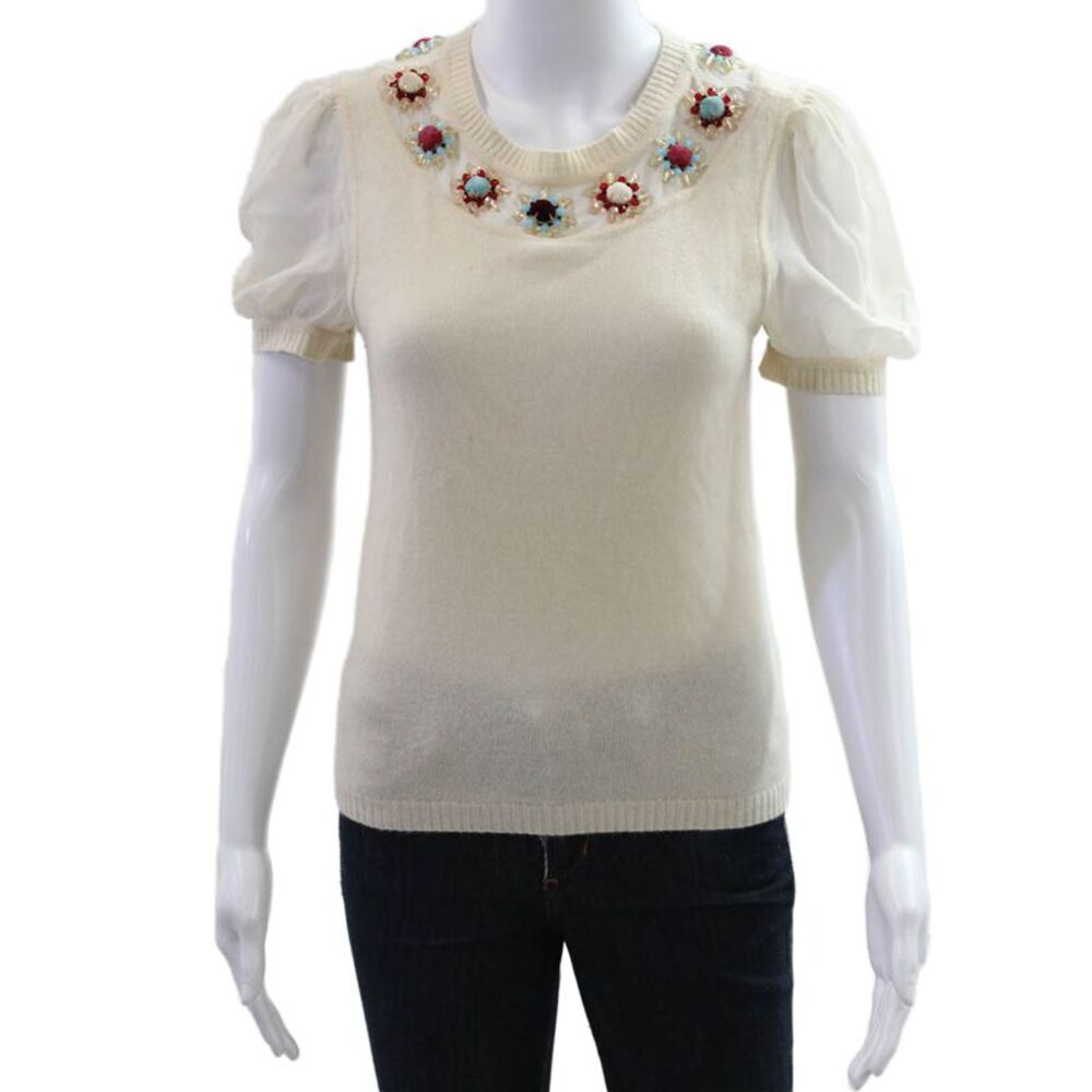 Cynthia Cynthia Steffe Women Sweater Cashmere Ivory Crew Short Sleeve Size S